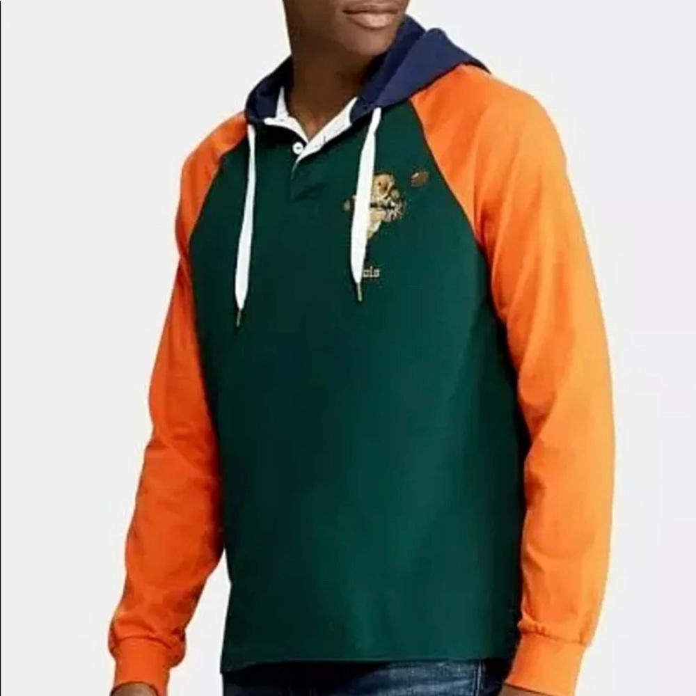 Polo Bear Rugby Green & Orange Hoodie.